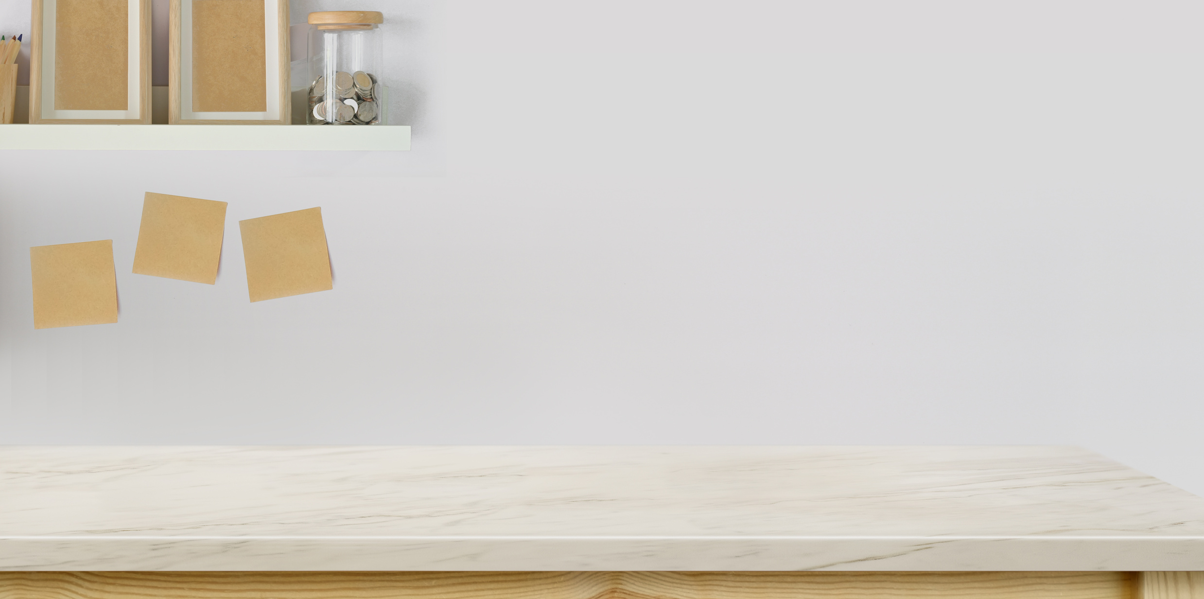 Simple workplace with table and shelf